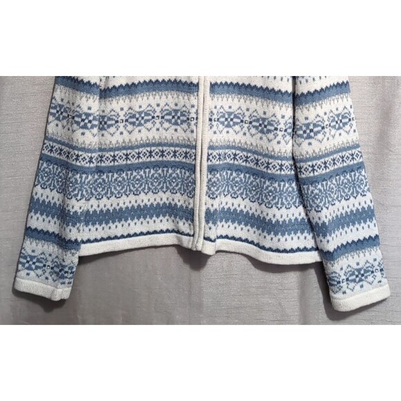 VTG Christopher & Banks Winter Blue White Cardigan Sweater MEDIUM Full Zip - Picture 14 of 16